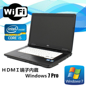 中古ノートパソコン(Windows 7)HDMI端子内蔵 富士通 LIFEBOOK A572 第3世代 Core i5 3320M 2.6G/メモリ4GB/HDD 250GB/DVD