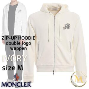 定価12万円！☆新品未使用タグ付き・本物保証☆ MONCLER ダブルロゴワッペン パーカー Mサイズ アイボリー色 Ivory Color