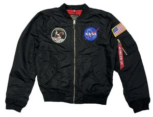 ■ ALPHA INDUSTRIES アルファ ■ 星条旗 NASA APOLLOⅡ ロゴワッペン バック ビッグ プリント MA-1 MA1 フライト ジャケット ブラック L