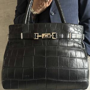 参考定価40万超 ガルボ GARBO マットクロコダイル メンズ トートバッグ A4 肩掛け ハンド ベルト エキゾチックレザー リアルクロコ 黒 書類