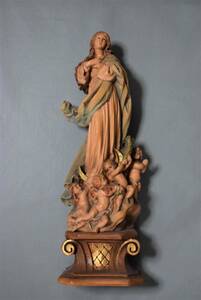 マリア像　Virgin Mary ＆ angel　Genuine Wood Carving by ANRI Italy アンリ 彫刻 聖母マリア 天使 キリスト教　オブジェ イタリア 木彫