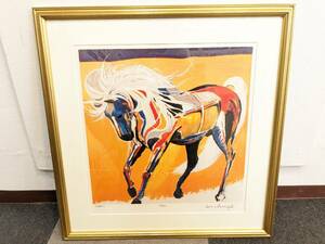 1000円～【限定品】137/250 額入リトグラフ スタリオン STALLION ダービー馬 競馬 日本ルネッサンス 動物 古画 絵画 珍品 芸術品 置物 飾