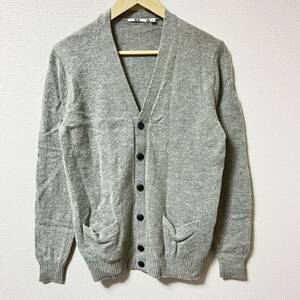 美品【UNIQLO】ユニクロ プレミアムラム Vネック カーディガン ニット ウール ナイロン 定番 シンプル ベーシック グレー メンズM/Y5459YY