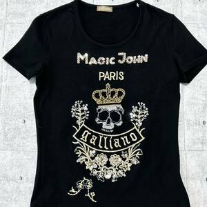 Galliano スカル ドクロ 王冠 スパンコール Tシャツ ガリアーノ　　半袖 ショートスリーブ ストレッチ MAGIC JOHN 早3919