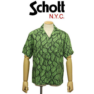 Schott (ショット) 3123013 HAWAIIAN SHIRT ROSE SHIRT ハワイアンシャツ ローズ 140(74)GREEN XXL