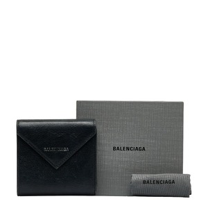 バレンシアガ ペーパー 三つ折り財布 637450 ブラック レザー レディース BALENCIAGA 【中古】