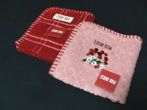 即決新品!!絶対推奨PINK HOUSEロゴ刺繍入りタオルハンカチ2枚セット【PINK×RED系】ピンクハウスパイル地ハンドタオル☆ブルーミング中西㈱