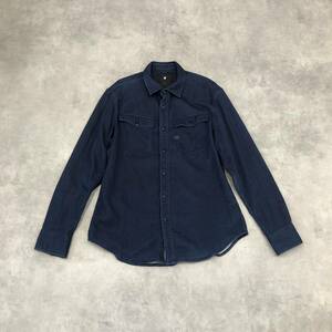 GQ191◇G-STAR RAW : 3301SHIRT LS◇L◇インディゴブルー スナップボタン薄手スウェットシャツ ジースーターロウ