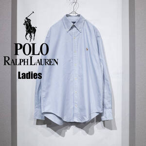 レディース XL位 / 90s RALPH LAUREN SPORT ラルフローレン オックスフォード BDシャツ 白×青 ストライプ 古着 ドロップショルダー