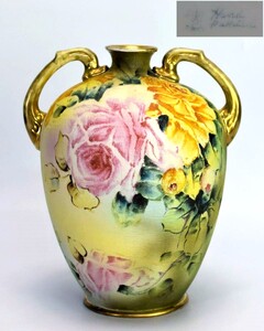 Noritake オールドノリタケ タペストリー　風景画　バラ　花瓶　1891年