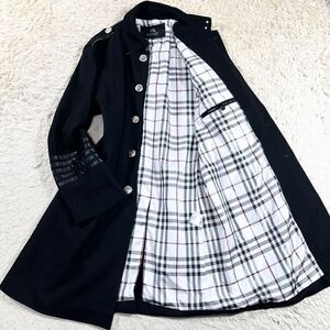 未使用級!!奇跡のXL!! バーバリーブラックレーベル マリン コート カシミヤ ホースロゴ ブラック 黒 アウター BURBERRY BLACK LABEL