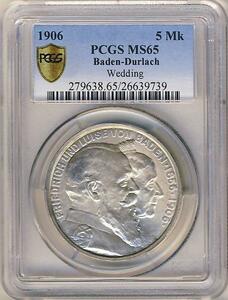 ●ドイツ帝国（バーデン大公国） 1906年 PCGS MS65 フリードリヒ1世 金婚式記念 5マルク銀貨