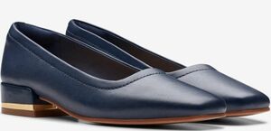 Clarks 26cm ネイビー ブルー フラット ローファー スクエアトゥ レザー ソフト スリッポン スニーカー バレエ パンプス ブーツ RRR114