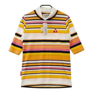 【新品】LECOQ GOLF ルコックゴルフ QGWOJA05 ハイネック 半袖Tシャツ マルチカラー ボーダー柄 オレンジ系 L [240101278566]