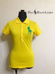 【美品】 Polo Ralph Lauren ポロ ラルフローレン ビッグポニー ビーズ鹿の子 ポロシャツ トップス イエロー サイズM 半袖 黄