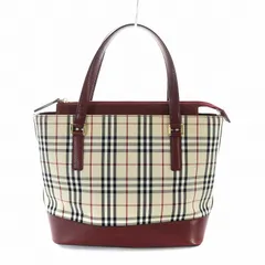 バーバリー BURBERRY ハンドバッグ ノバチェック キャンバス レザー ロゴ ベージュ 赤 レッド ■GY12 /MQ