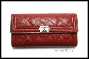 近年モデル希少美中古■CHANEL 20番台 ボーイシャネル SV金具 レザー 2つ折り長財布 シャネル■0912sa302-1D