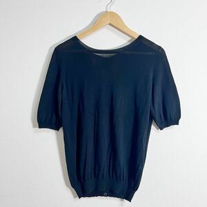 f689FF UNITED ARROWS ユナイテッドアローズ サイズM位 半袖 ニット セーター カットソー トップス 無地 ブラック レディース コットン100%