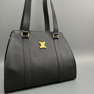 1円 正規品本物 CELINE セリーヌ ハンドバッグ トートバッグ　 トリオンフ　ロゴ金具 キャビアスキン レディース　ゴールド　金具 ブラック