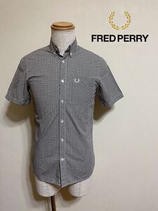 【美品】 FRED PERRY フレッドペリー ギンガムチェック ボタンダウン シャツ トップス サイズXS 半袖 茶 紺 白 M3534 ヒットユニオン