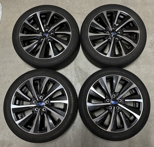 4本 / アルミホイール 良品 レヴォーグ 純正 18×7.5J +55 5穴 PCD114.3 / タイヤ YOKOHAMA BluEarth-GT 225/45R18 2020年製造