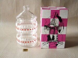 昭和レトロ 当時物 アデリアグラス ガラス製 ポップ 2段 容器 スカーレット キャンディーポット 未使用 スタッキング グラス