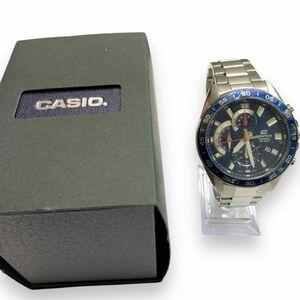 ■ほぼ未使用品・極美品・稼働品　CASIO カシオ EDIFICE エディフィス EFV-550 クロノグラフ　青文字盤　デイト　ラウンド　箱付