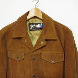 80～90s　USA製　Schott N.Y.C　ショット　3rdタイプ　スウェードレザー　トラッカージャケット　茶タグ　ブラウン　表記サイズ38