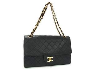 1円 ■美品■ CHANEL シャネル ココマーク マトラッセ ラムスキン ダブルフラップ ターンロック チェーン ハンドバッグ ブラック系 BJ6631