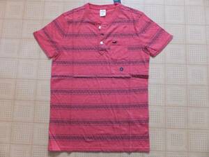 新品 Hollister メンズ半袖ヘンリーＴシャツ レッド Sサイズ ホリスター