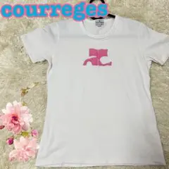 【courreges】胸元　ビックロゴ　ピンク　マークロゴ　Tシャツ