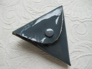 手作り 本革製三角財布 コインケース 小銭入れ グレーエナメル
