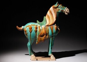 ☆撫子☆唐三彩　馬　高さ約39.7cm　 (検)青緑釉 三彩釉 置物 唐物 中国美術 骨董 古玩 古美術