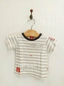 KU0704 ○送料無料 古着 BABYDOLL ベビードール ベビー 半袖 Tシャツ 綿100% サイズ80cm 白 グレー ボーダー 王冠 カジュアル