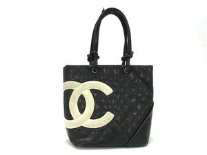 1円 CHANEL シャネル ココマーク マトラッセ カンボンライン レザー ハンドバッグ トート レディース ブラック系×アイボリー系 BI2616