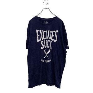 NIKE 半袖 プリントTシャツ 2XL ネイビー ナイキ ビッグサイズ 袖ロゴ クルーネック 古着卸 アメリカ仕入 a605-7899