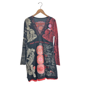 良好◆Desigual デシグアル 長袖チュニック サイズ:XL◆ ブラック/マルチカラー レディース トップス 総柄 花柄