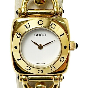 ☆☆ GUCCI グッチ ホースビット ロゴベゼル 6300L ホワイト×ゴールド クォーツ レディース 腕時計 傷や汚れあり