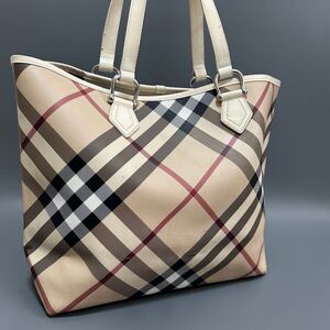 1円 BURBERRY バーバリー メガチェック PVC×レザー トートバッグ ハンドバッグレディース ベージュ系 エスタブリッシュ 正規品本物