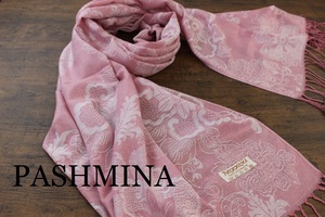 新品 春色【パシュミナ Pashmina】BIGフラワー柄 ライトピンク L.PINK 大判 ストール カシミア100% Cashmere 