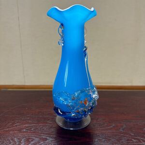 初出し品　 ガラス 花瓶 花器　吹きガラス　ブルー　★広島発送★