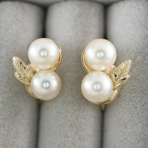 ＜MIKIMOTO＞　K14　パール　イヤリング　5.8mm　【CSI6232】