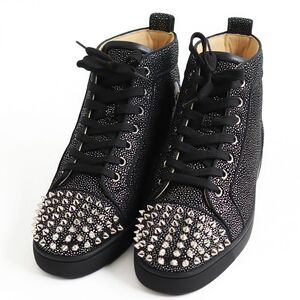 極美品●クリスチャンルブタン LOU SPIKES ORLATO FLAT SUEDE 3191118 スパイクスタッズ レザー ハイカットスニーカー 40 伊製 箱・袋付き