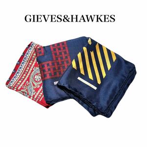 GIEVES&HAWKS ギーブスアンドホークス スカーフ ハンカチ ポケットチーフ シルク 絹 総柄 3枚 ビジネス フォーマル 礼装 メンズ レディース