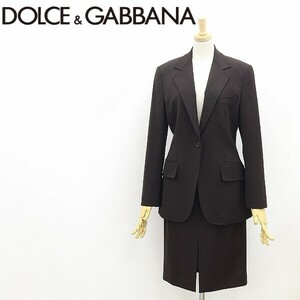 ◆DOLCE&GABBANA ドルチェ＆ガッバーナ ストレッチ 1釦 ジャケット＆フロントスリット スカート スーツ セットアップ ダークブラウン 42