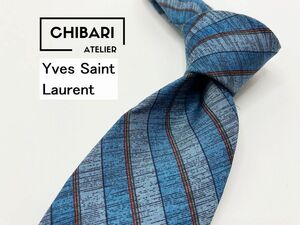 【美品】YvesSaintLaurent　サンローラン　レジメンタル柄　ネクタイ　3本以上送料無料　ブルー系　0905138