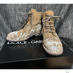 DOLCE&GABBANA ペンキ　スウェード　レースアップブーツ　UK7