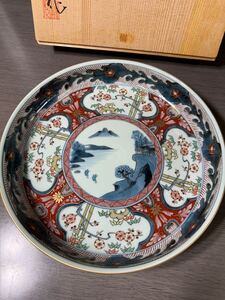 有田焼 大皿 年木谷清右工門作金彩 色絵 飾り皿 和食器 箱付き　和風　売り切り　bacf