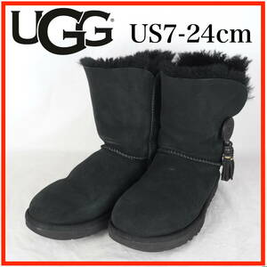 EB7366*UGG*アグ*レディースショートムートンブーツ*US7-24cm*黒