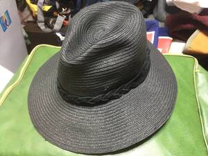 2405italy伊イタリア製grillo&cグリーロ×GREENLABEL RELAXING中折れ ペーパーHAT58ハット帽子ストロー麦わらフェドラ黒ブラックBLACK